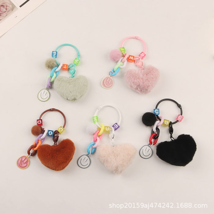 Wholesale Keychains Plush Heart Alphabet Beads Open Smiley MOQ≥2 JDC-KC-YiHan027