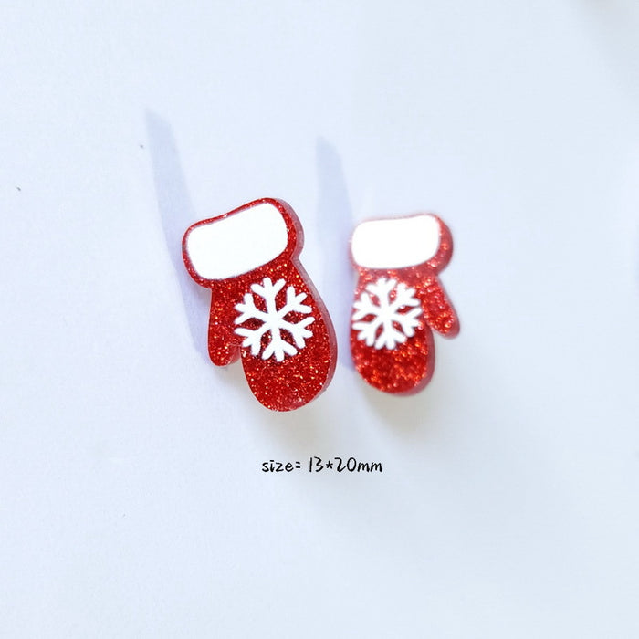 Wholesale Earrings Acrylic Cute Red Glitter Christmas Hats Socks Gloves JDC-ES-Xuep073
