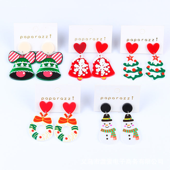 Wholesale Christmas Tree Cartoon Gift Socks Contrast Color Embossed Print Earrings JDC-ES-DUAI019