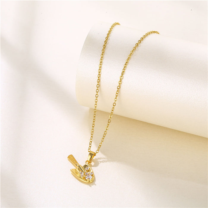Wholesale spade tool micro inlaid zircon necklace clavicle chain stainless steel JDC-NE-QR001