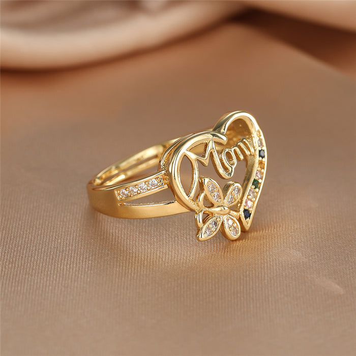 Wholesale Heart Butterfly Mother's Day Copper Adjustable Ring JDC-RS-ErY003