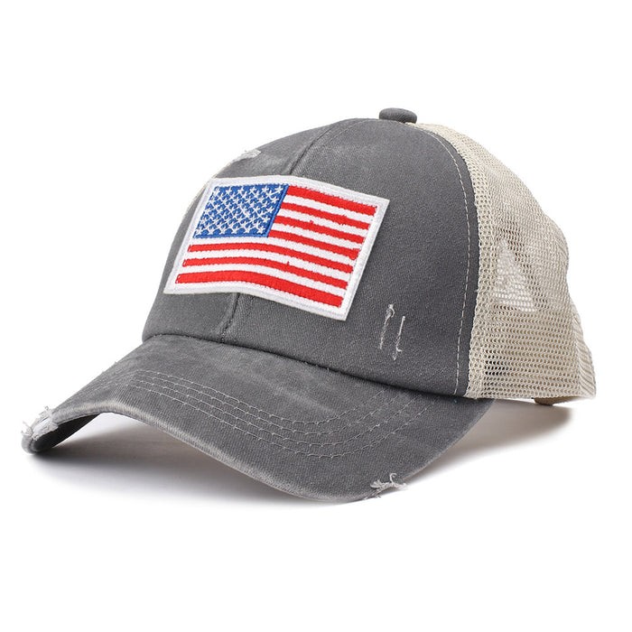 En gros 4 juillet Cap en filet Ripped Cap Independence Day American Flag Broidered Baseball Cap MOQ ≥2 JDC-FH-RZHAO001