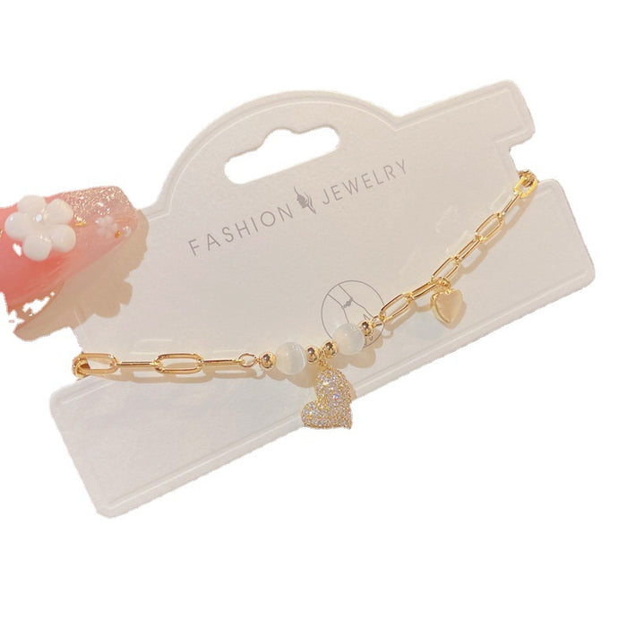 Wholesale Bracelet Copper Opal Zircon Heart Chain Bracelet JDC-BT-QiaoH004