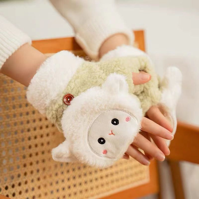 Wholesale Gloves Plush Thickening Cute Cartoon Fingerless Flip Soft Waxy Warm JDC-GS-HuanD006