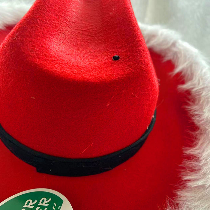 Hombo al por mayor Denim Red Feather Christmas Western Cowboy Hat JDC-FH-Jiaqi004