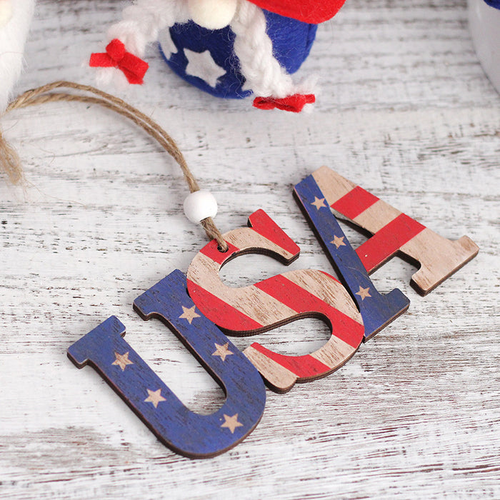 Wholesale 4th of July Independence Day Decorations Made of Old Painted Wood Pendants MOQ≥2 JDC-OS-SY008