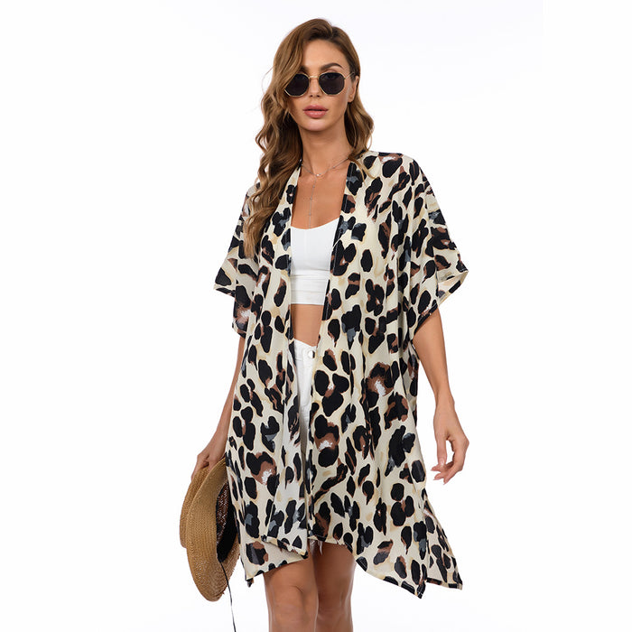 Cardigan de leopardo al por mayor Summer Beachwear Sunscreen Cardigan Moq≥2 JDC-SW-JIAM002
