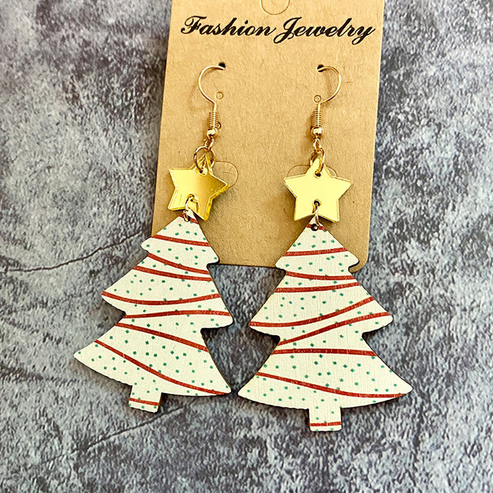 Wholesale Earrings Wooden Christmas Tree Stars 2 Pairs JDC-ES-Qunyi031