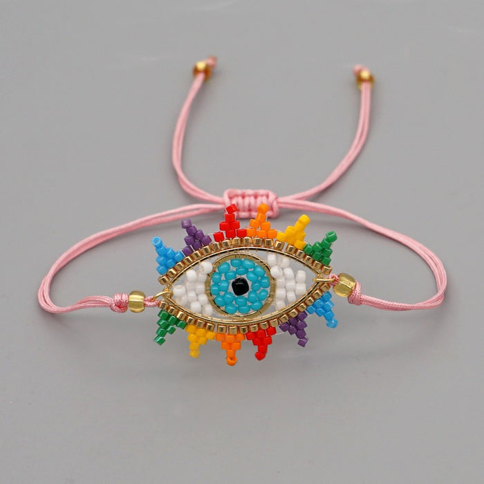 Wholesale Ethnic Fengsen Simple Rainbow Lucky Eye Woven Love Bracelet JDC-BT-GBH099