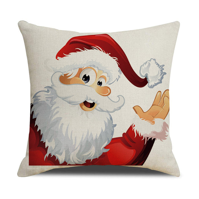 Wholesale Santa Claus Thanksgiving Print Linen Pillowcase on White MOQ≥2 JDC-PW-Xiangren012
