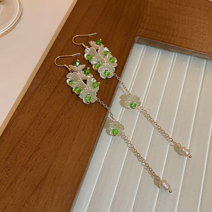 Wholesale small fresh crystal lily of the valley long tassel earrings JDC-ES-Fengm048