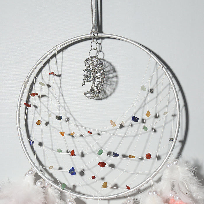 Wholesale Crushed Stone Crescent Feather Iron Ring Dreamcatcher MOQ≥2 JDC-DC-MengS023