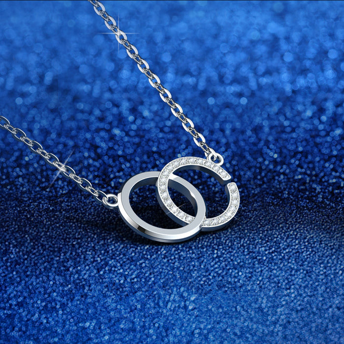 Wholesale Letter Necklace Light Luxury Niche Design Diamond Double Ring Pendant JDC-NE-Zhenxin003