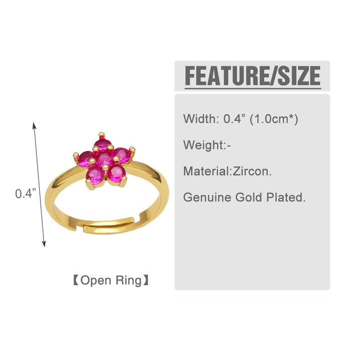 Wholesale Ring Copper Plated 18K Gold Zircon Color Flower Adjustable JDC-PREMAS-RS-023