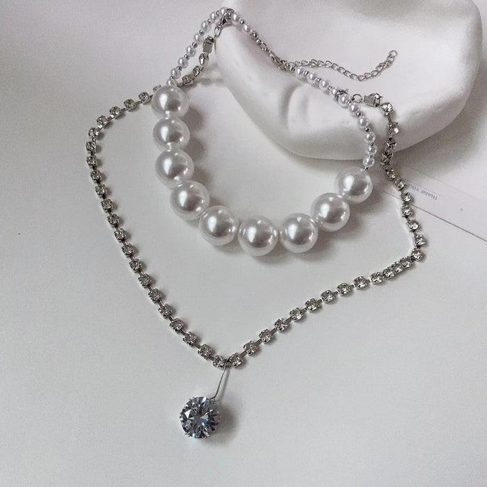 Wholesale Necklace Pearl Zircon Double Layer Clavicle Chain JDC-NE-ShangN002