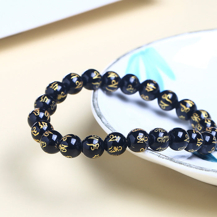 Wholesale Black Bracelet Agate Beads Lettering Single Circle JDC-BT-JingD011