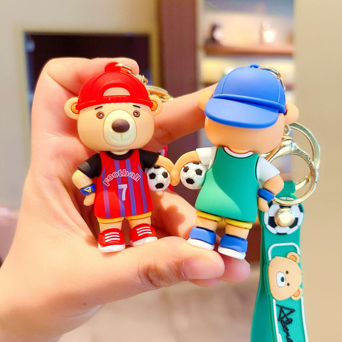 Wholesale Keychains For Backpacks holding ball cartoon bear cute doll car key chain MOQ≥2 JDC-KC-GHui019
