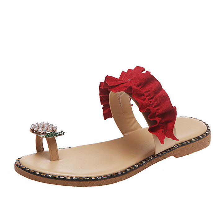 Wholesale Summer Set Toe Lace Pineapple Flat Plus Size Sandals JDC-SD-YYW001