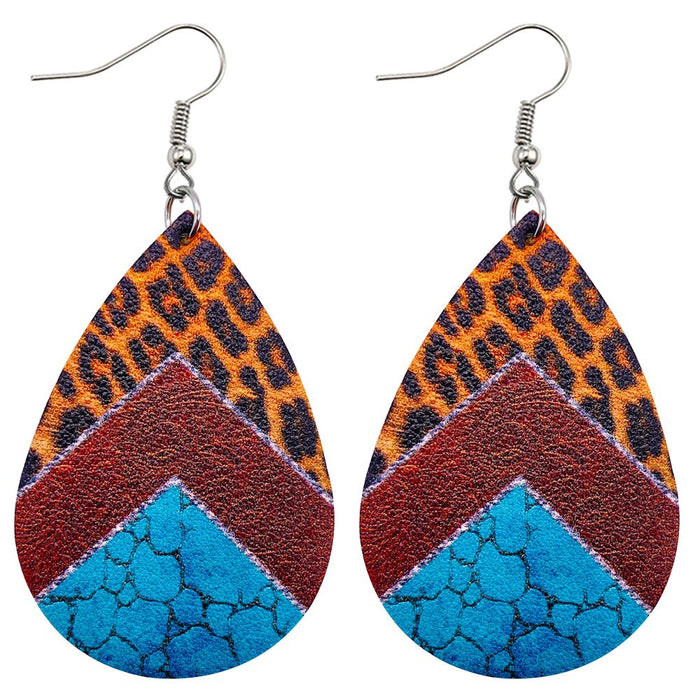 Wholesale Earrings Leather Double Sided Printed Boho MOQ≥2 JDC-ES-PuCi012