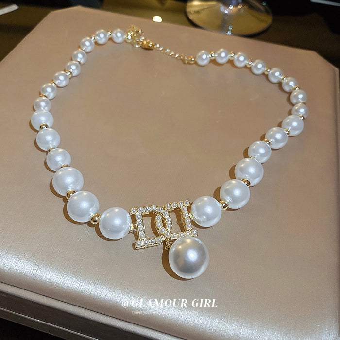 Wholesale Necklace Pearl French Alphabet Clavicle Chain JDC-NE-BY081