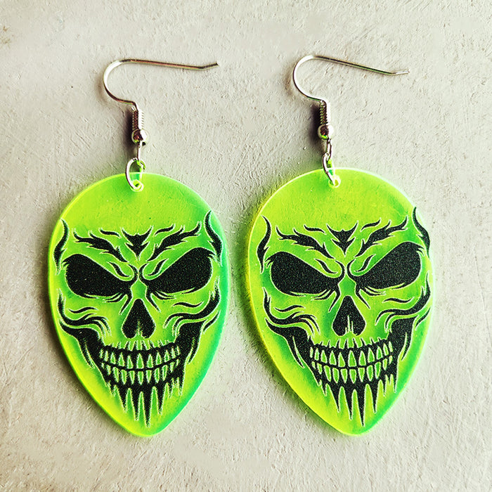 Wholesale Earrings Acrylic Halloween Skull Alien Fluorescent 2pcs JDC-ES-Heyi019