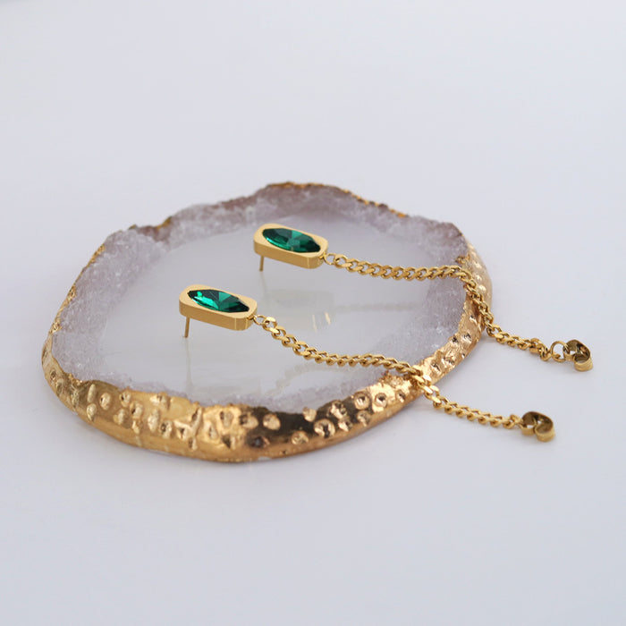 Wholesale Necklaces Titanium Steel Emerald Zircon Necklace Earrings Set MOQ≥2 JDC-NE-QianJ004