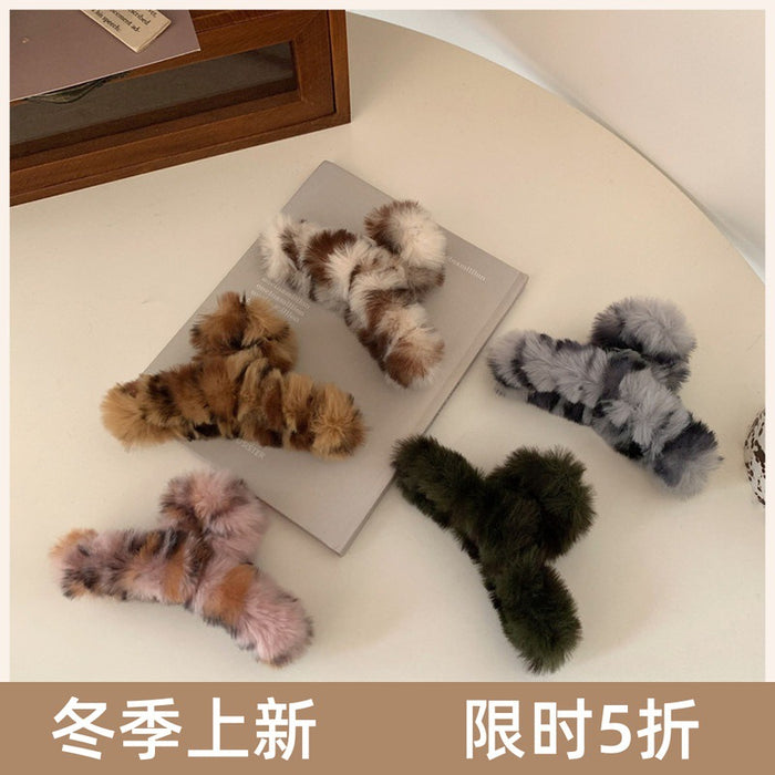 Wholesale Hair Clip Plush Soft Waxy Leopard Print JDC-HC-FengT003