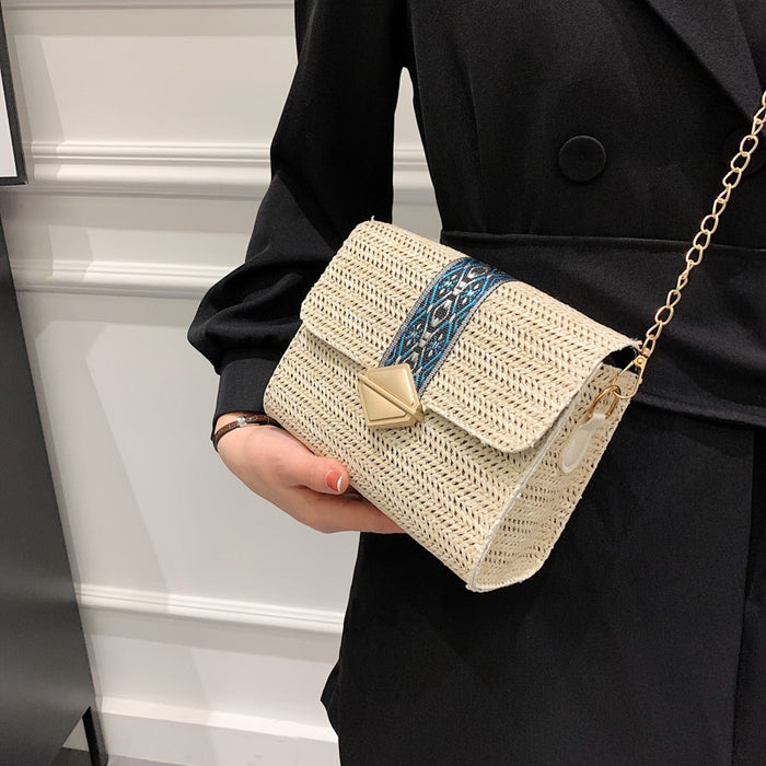 Jewelry WholesaleWholesale one-shoulder straw woven chain small square beach bag JDC-BB-Hengshu003 Beach Bag 横竖 %variant_option1% %variant_option2% %variant_option3%  Factory Price JoyasDeChina Joyas De China
