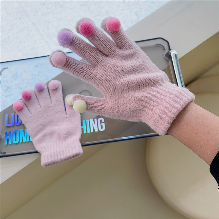 Wholesale Gloves Acrylic Colorful Plush Balls Cute Knitted Warm JDC-GS-HuiT003