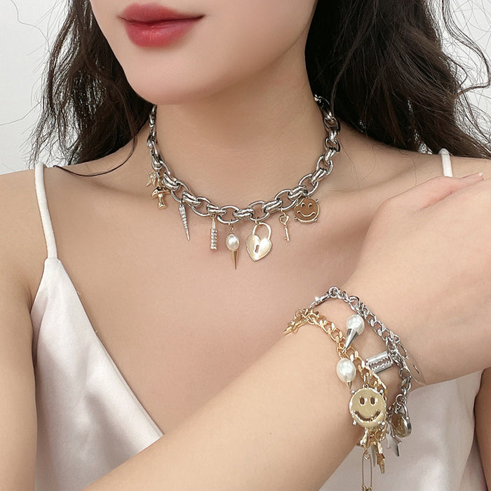 Wholesale Necklace Alloy Punk Necklace Bracelet Earrings Jewelry Set MOQ≥2 JDC-NE-Kenjie003