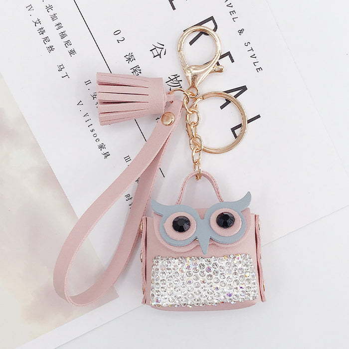 Wholesale plaster diamond owl keychain diy jewelry MOQ≥2 JDC-KC-GeL015