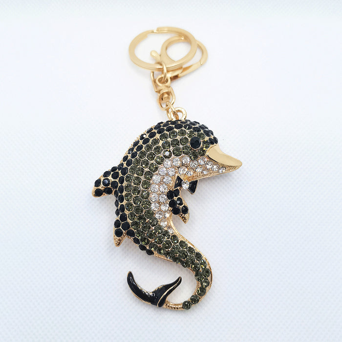 Wholesale Colored Diamond Dolphin Keychain Custom Metal MOQ≥2 JDC-KC-ChaoK016