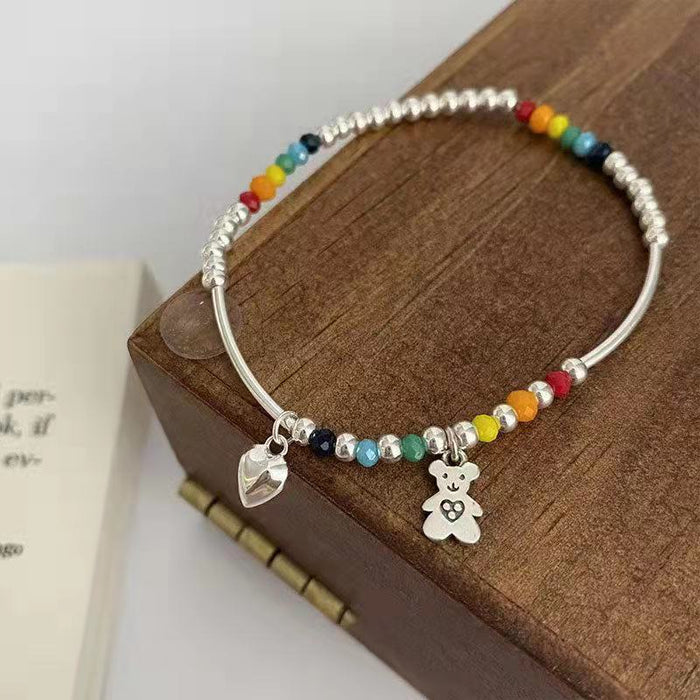 Wholesale Fashion Bear Rainbow Colorful Smiley Beaded Elastic Cord Bracelet JDC-BT-NiHuang003