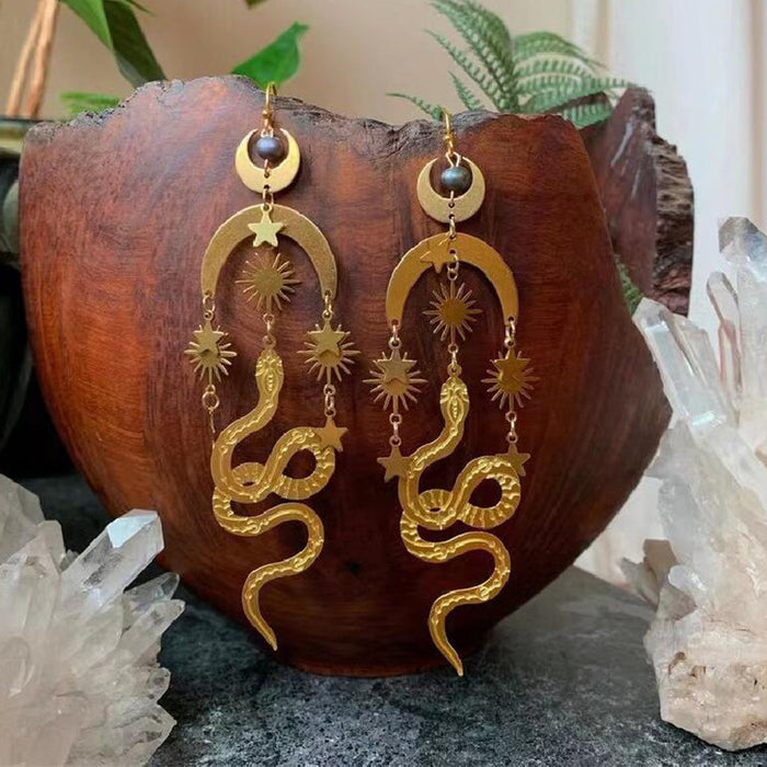 Wholesale Earrings Alloy Bohemian Star Moon Sun Gold Snake Wrap Earrings JDC-ES-Saip064