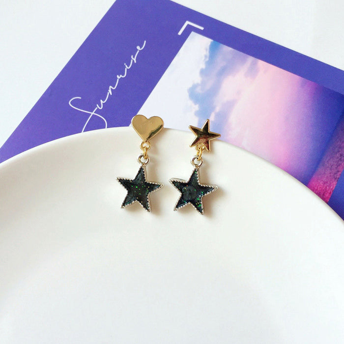 Wholesale Pentagram Moon Asymmetric Alloy Silver Stud Earrings MOQ≥2 JDC-ES-Lexx001