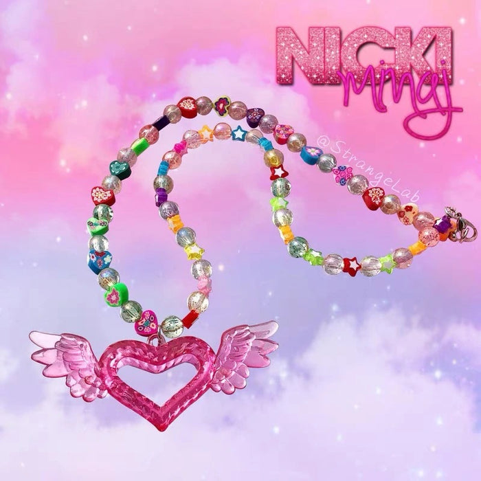 Wholesale Necklace Acrylic Heart Wings Painted Glitter Beads Necklace JDC-NE-DLF009