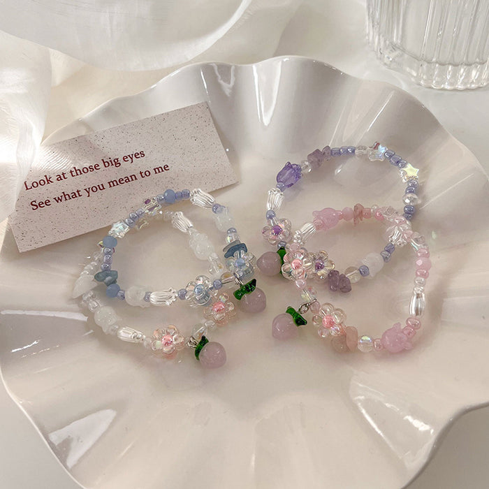 Wholesale Cute Handmade Colorful Glass Freshwater Pearl Flower Stretch Bracelet JDC-BT-ShiP001