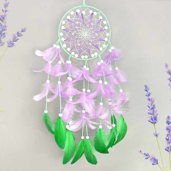 Wholesale Dream Catcher Feather Pink Hand woven Wind Chime Pendant MOQ≥2 JDC-DC-MYing036