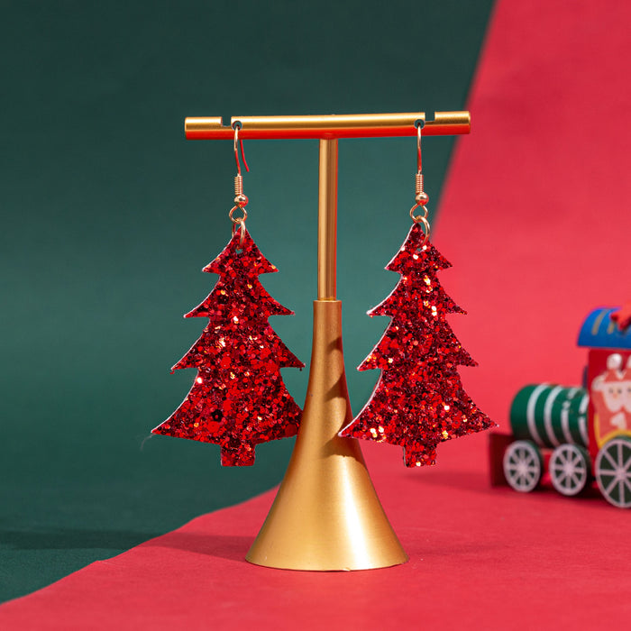 Wholesale Earrings Leather Christmas Tree Sequins Glitter Glitter MOQ≥2 JDC-ES-TianPi021
