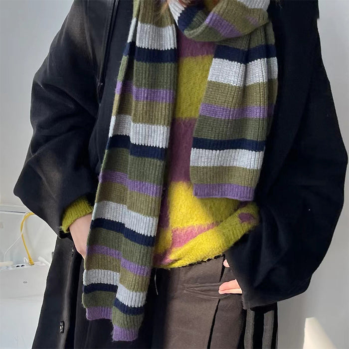 Bufanda al por mayor de lana de lana College Colorblock Striped Warm Buff JDC-SF-Zhyi002