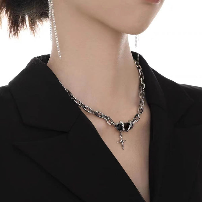 Wholesale Necklaces Alloy Winding Black Jewel Cross Stitching MOQ≥2 JDC-NE-JunZ006