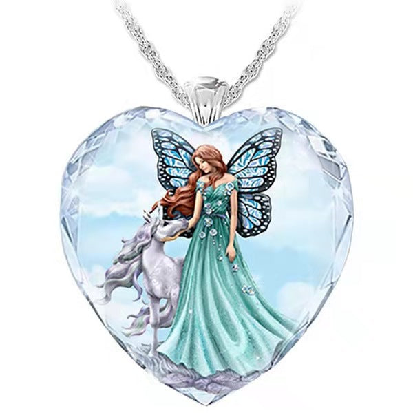 Wholesale Butterfly Fairy Glass Alloy Necklace MOQ≥2 JDC-NE-ZiB019