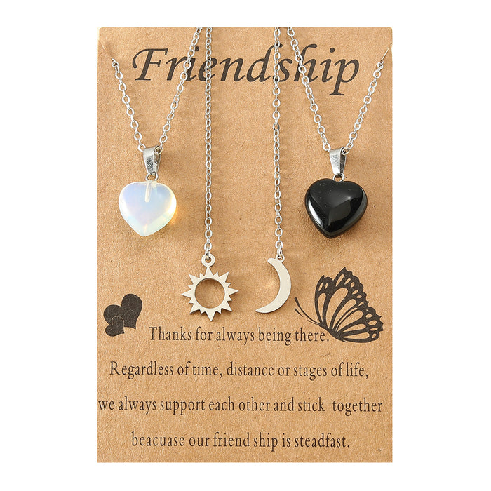 Wholesale Personality Stainless Steel Sun Moon Friendship Card Necklace Heart Shaped Natural Stone JDC-NE-LanT001
