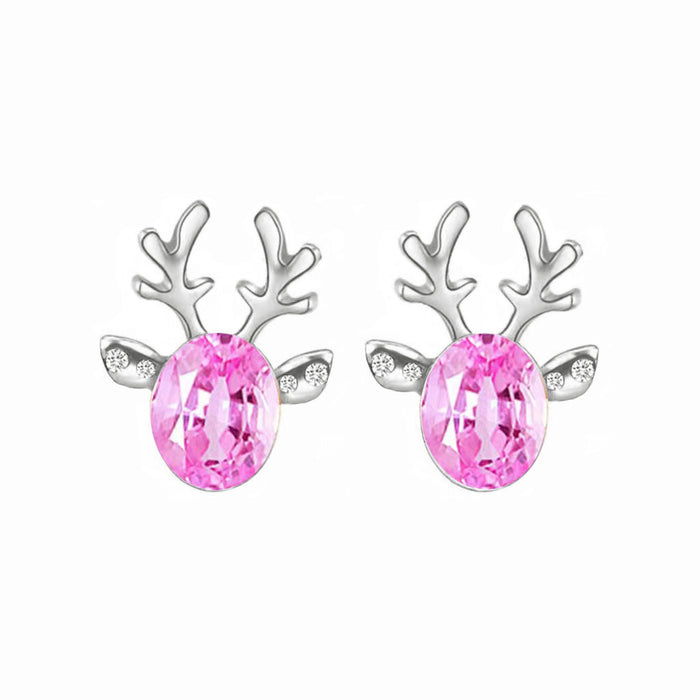 Wholesale Earrings Alloy Christmas Elk Stereo Antlers Crystal Gemstones JDC-ES-LongX002