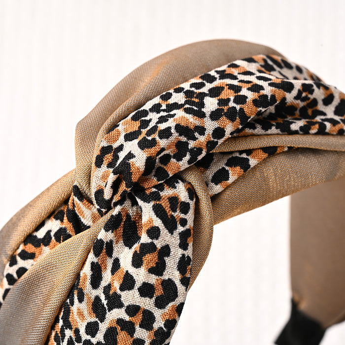 Diadema de estampado de leopardo de tela marrón al por mayor jdc-hd-wuxuan005