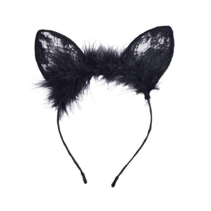 Wholesale Headband Cat Ear Feather Lace Atmosphere MOQ≥2 JDC-HD-Loulin002