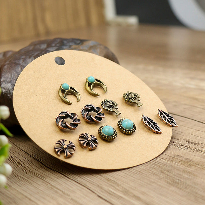 Wholesale Earrings Alloy Turquoise Vintage Stud Earrings Set JDC-ES-Yuhong019