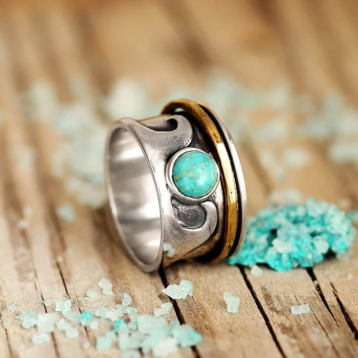 Wholesale Ring Alloy Water Ripple Turquoise Turnable MOQ≥2 JDC-RS-Xinll003