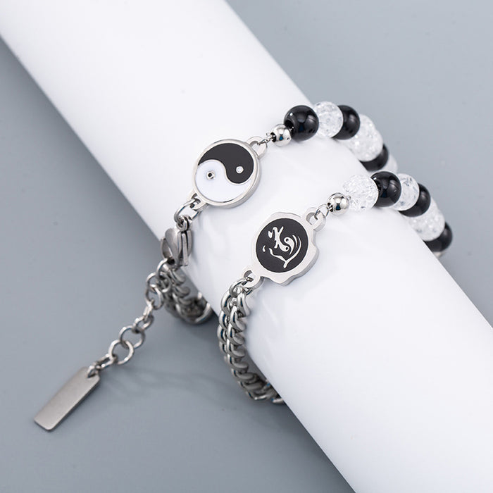 Wholesale Bracelet Titanium Steel Black and White Tai Chi Bracelet MOQ≥2 JDC-BT-XinYuan004