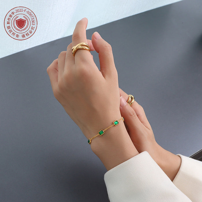 Wholesale bracelet zircon titanium steel niche design gold square inlaid emerald 18K chain JDC-BT-OMaiKai008
